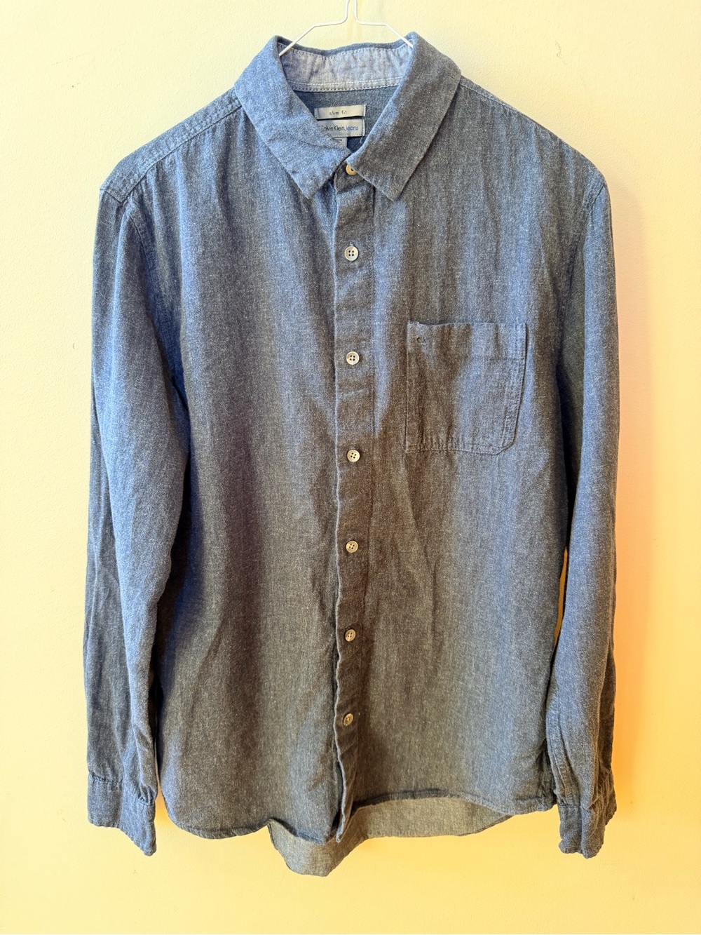 Calvin Klein Men's Denim-Style Blue Long Sleeve Button-Down Shirt